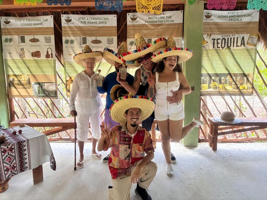 Guests in sombreros at the agave station